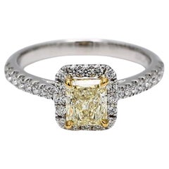 Bague plaquée en diamant jaune radiant et blanc de 1.33 carat poids total, certifiée GIA