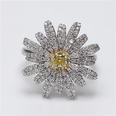 Natürlicher gelber strahlender und weißer Diamant 1.15 Karat TW Gold Cocktail-Ring