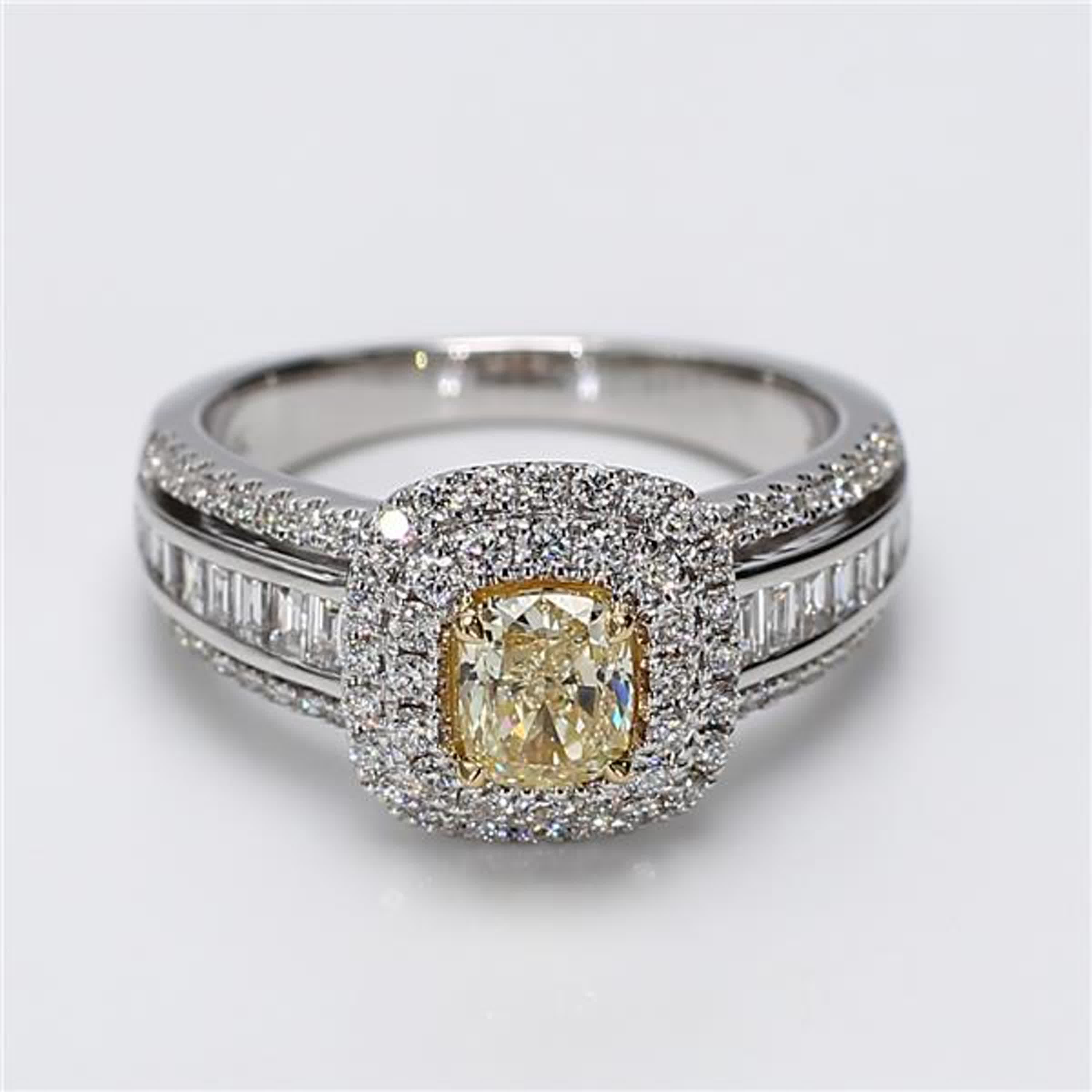 Natural Yellow Cushion and White Diamond 1.52 Carat Tw Gold Cocktail Ring