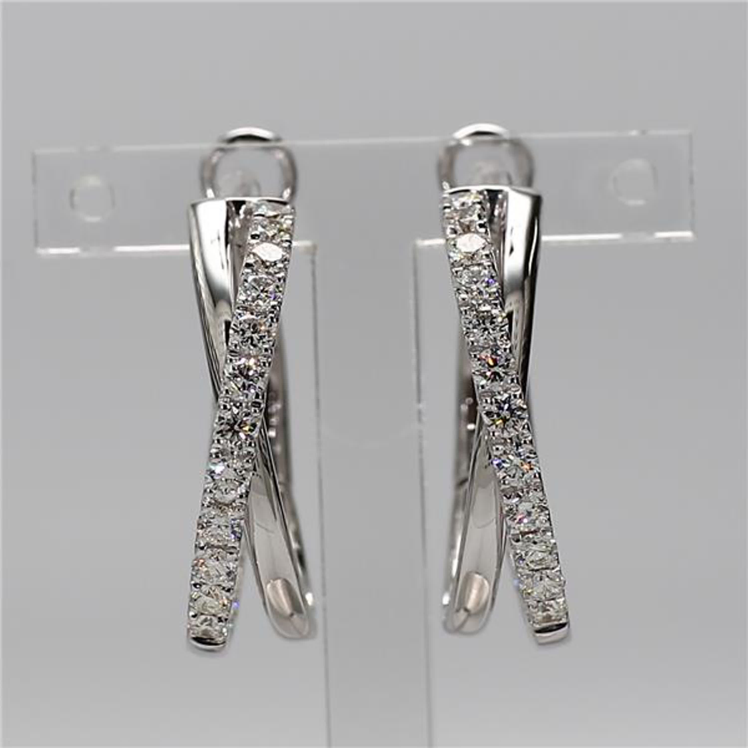 Natural White Round Diamond .97 Carat TW White Gold Loop Earrings For Sale