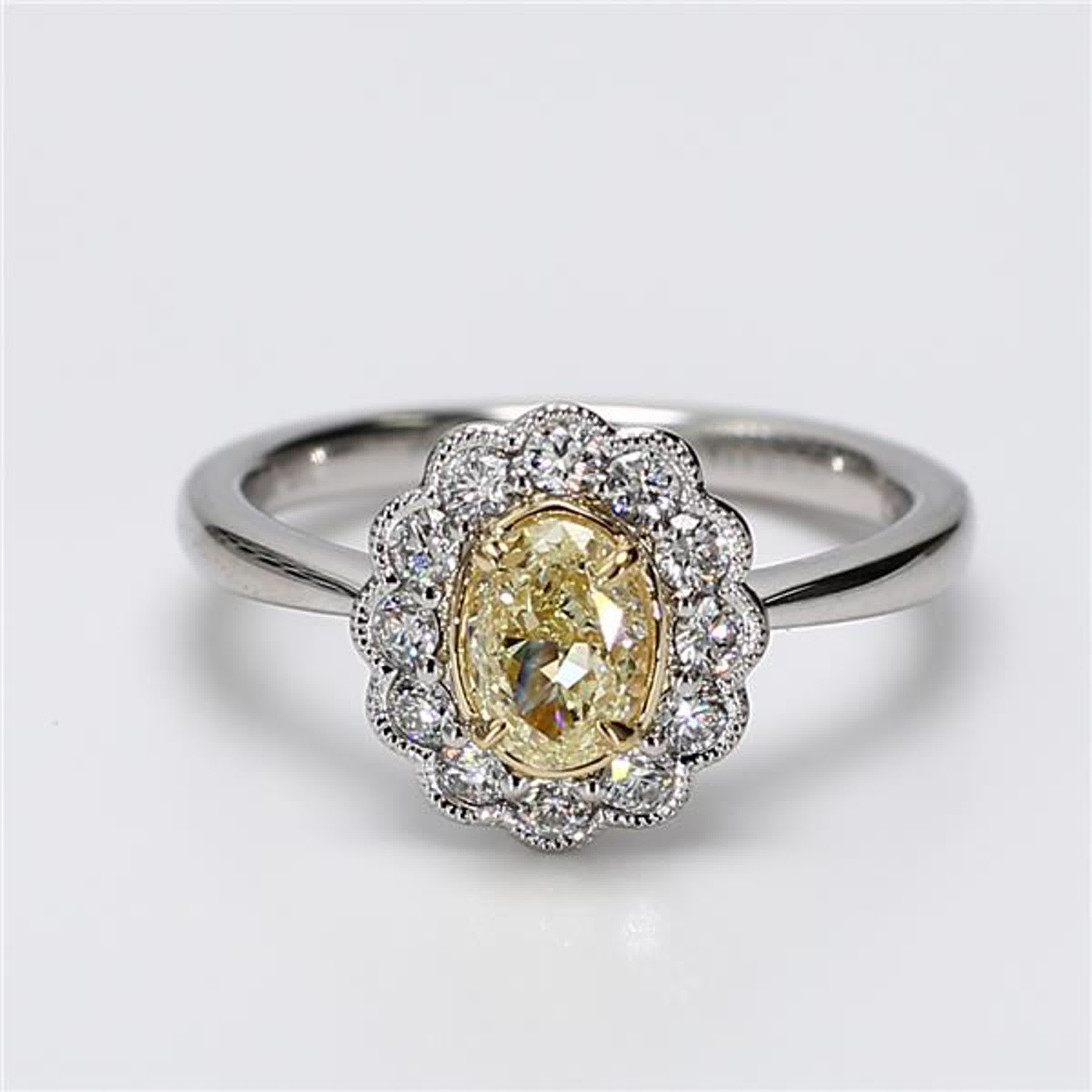 Natural Yellow Oval and White Diamond 1.06 Carat TW Platinum Cocktail Ring For Sale