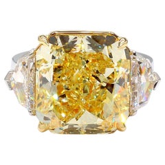 GIA Certified Fancy Intense Yellow Radiant Diamond 15.44 Carat TW Platinum Ring