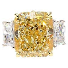 GIA Certified Natural Yellow Radiant Diamond 12.03 Carat TW Gold Cocktail Ring