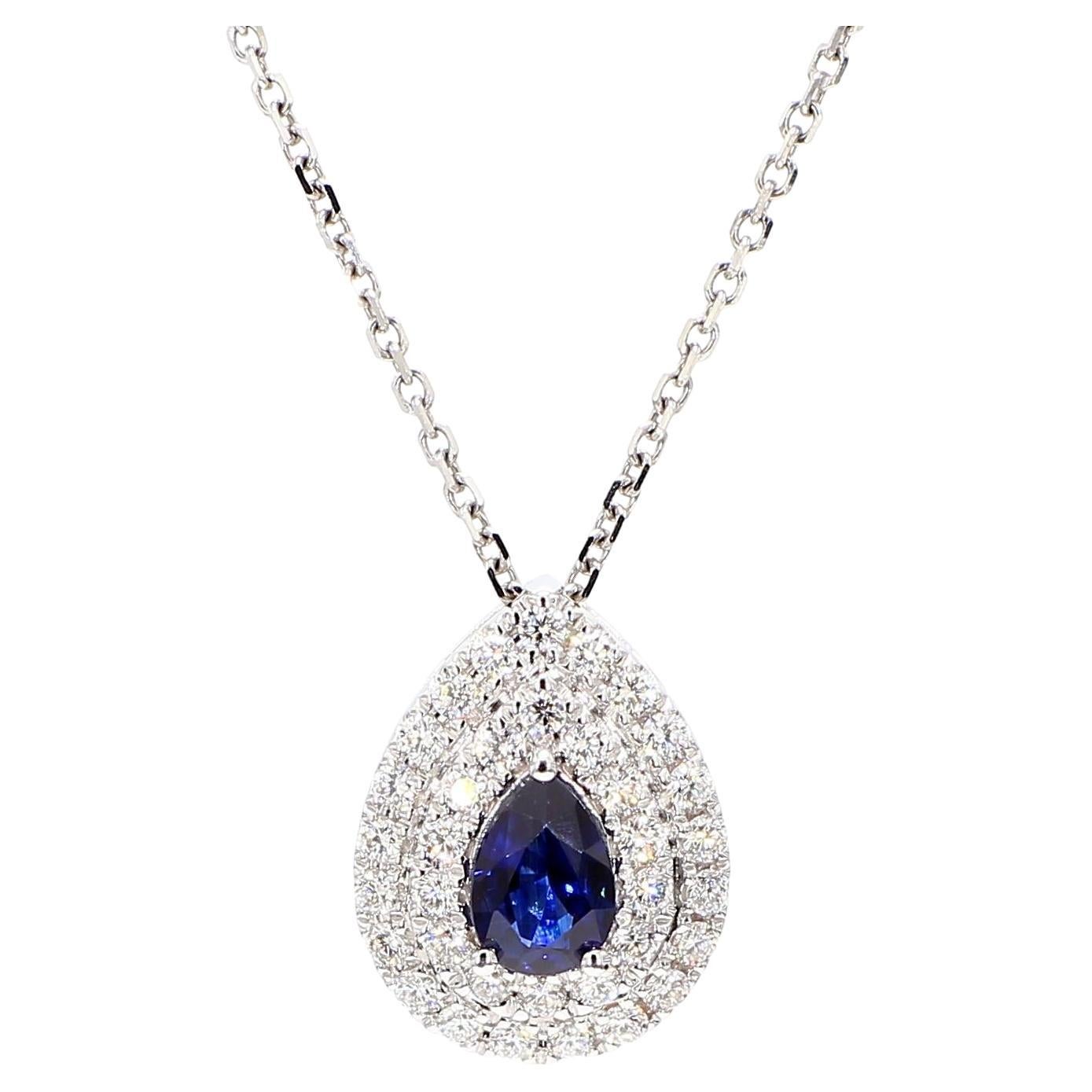 Ciondolo a goccia in oro con zaffiro blu perlato naturale e diamante bianco da 0.73 carati TW in vendita
