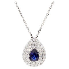 Natural Blue Pear Sapphire and White Diamond 0.73 Carat TW Gold Drop Pendant