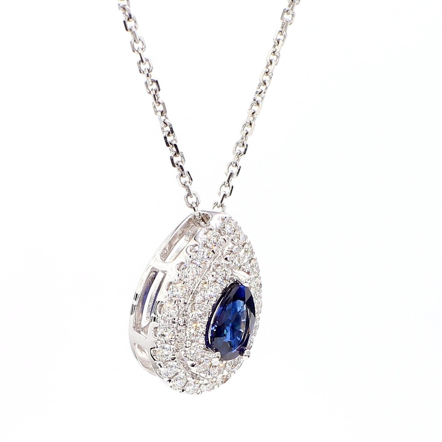 Taglio a goccia Ciondolo a goccia in oro con zaffiro blu perlato naturale e diamante bianco da 0.73 carati TW in vendita