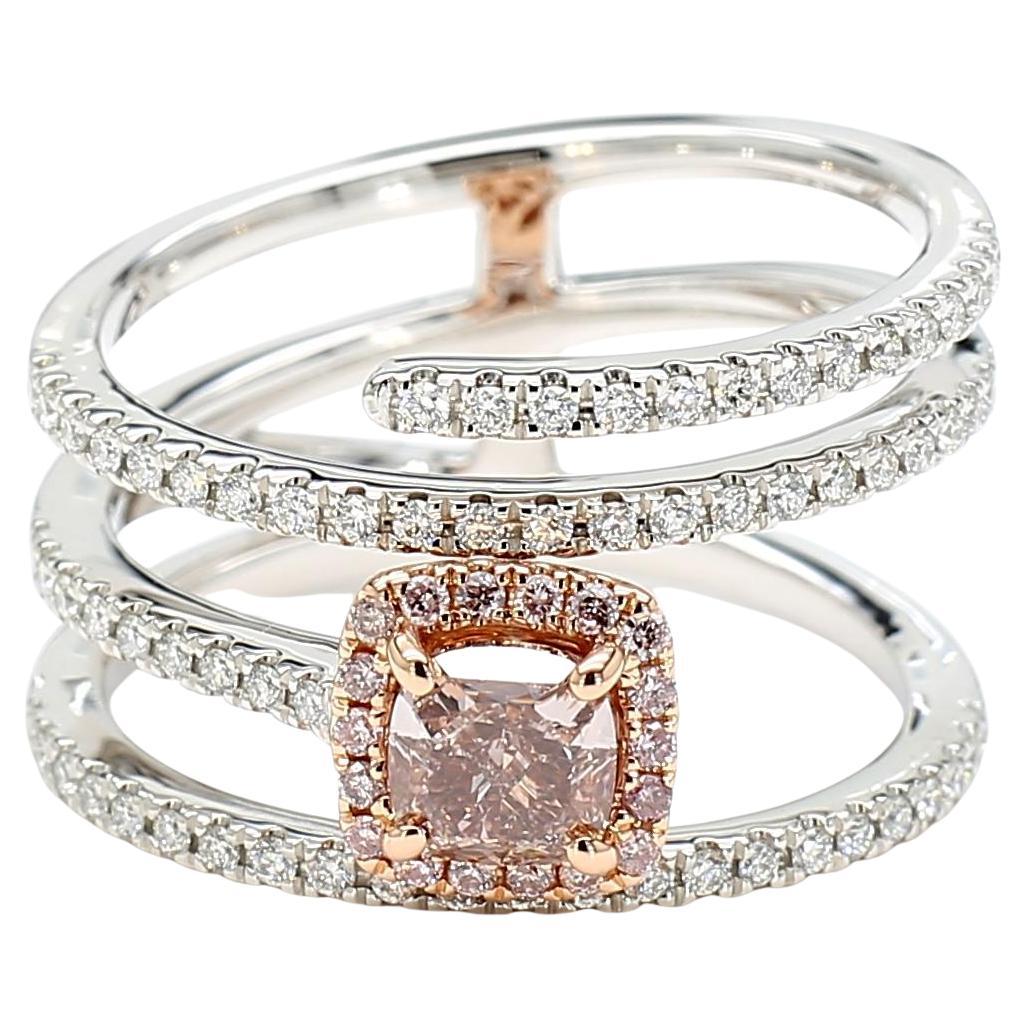 Bague en or certifiée GIA, diamant coussin de 1,06 carat TW de couleur rose-brun fantaisie
