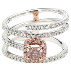 GIA Certified Fancy Pink-Brown Cushion Diamond 1.06 Carat TW Gold Ring