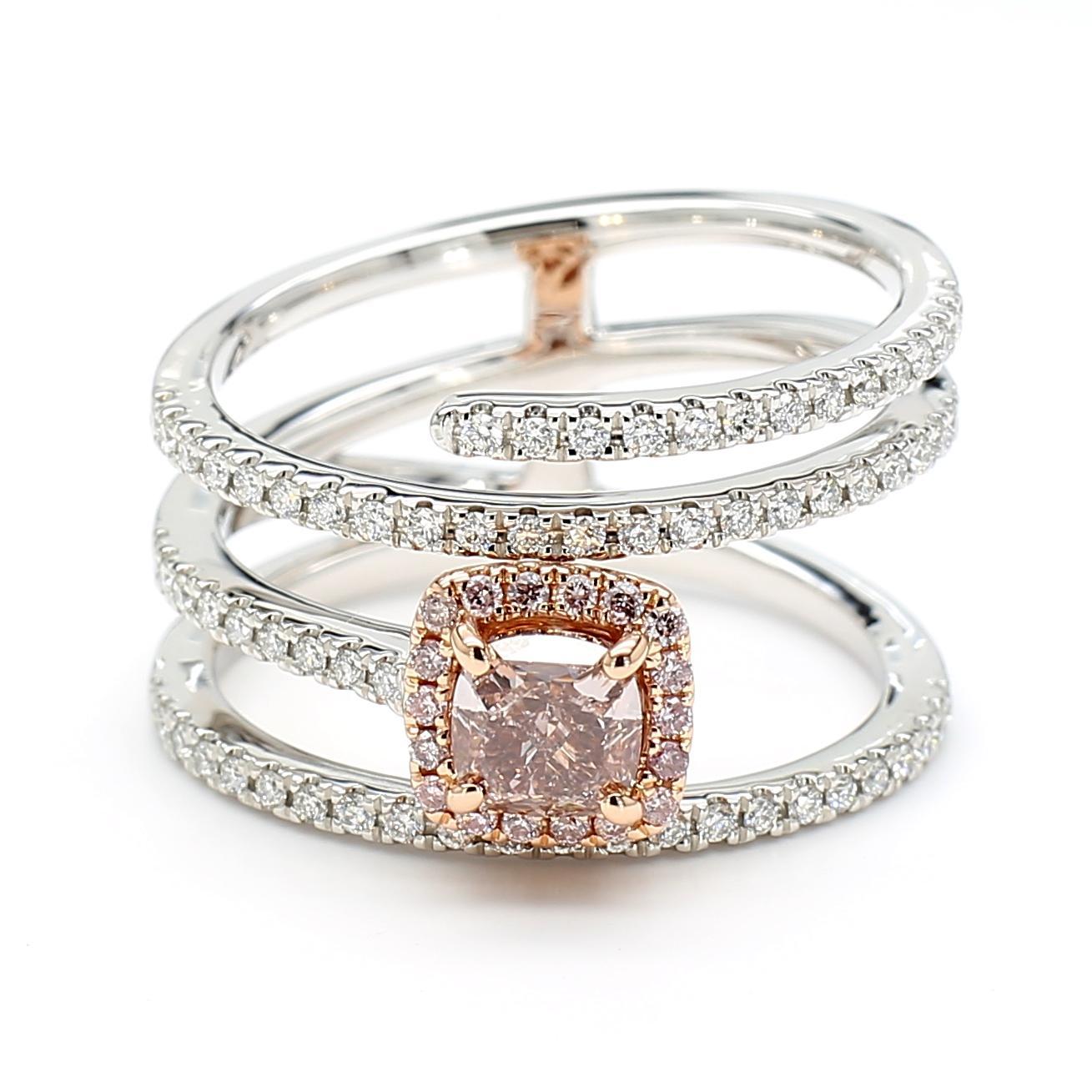 GIA zertifizierter Fancy Pink-Brown Cushion Diamond 1,06 Karat TW Goldring (Zeitgenössisch) im Angebot
