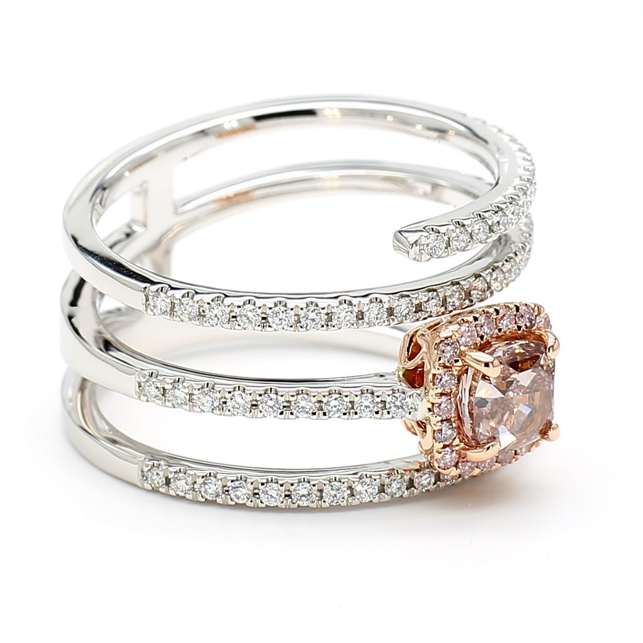 GIA zertifizierter Fancy Pink-Brown Cushion Diamond 1,06 Karat TW Goldring (Kissenschliff) im Angebot