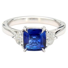 Bague en or certifiée GIA, saphir coussin bleu et diamant blanc, 2,40 carats TW
