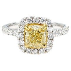 GIA-zertifizierter natürlicher gelber Diamant im Kissenschliff 2.16 Karat TW Gold Cocktail-Ring