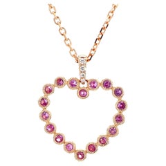 Natural Pink Round Sapphire and White Diamond .33 Carat TW Rose Gold Pendant