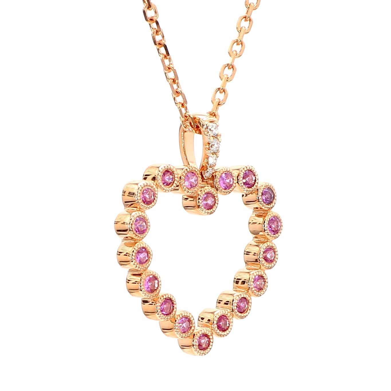 Taille ronde Pendentif en or rose avec saphir rond rose naturel et diamant blanc de 33 carat TW en vente