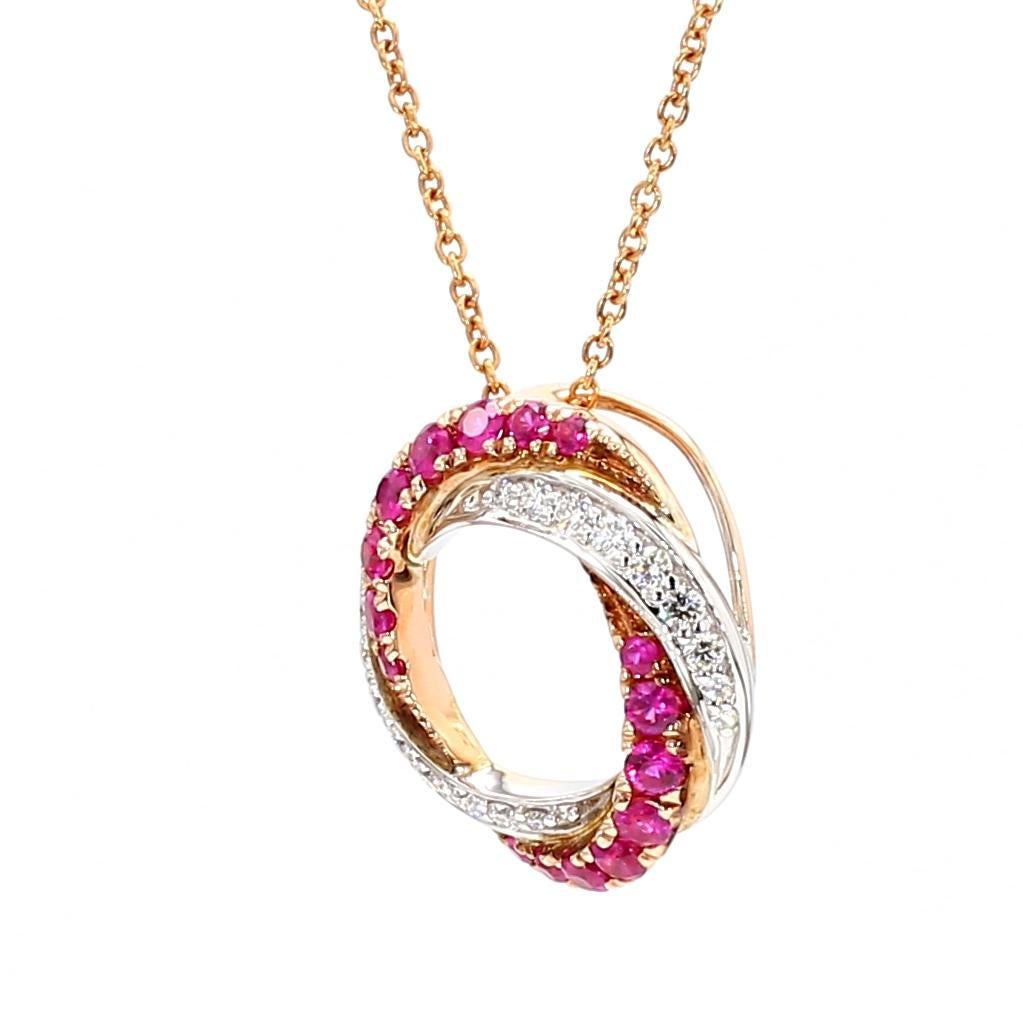 RareGemWorld's beautiful ruby pendant. Mounted in a beautiful 14K Rose Gold setting with natural round cut red ruby complimented by natural round cut white diamond melee. This pendant is guaranteed to impress and enhance your personal