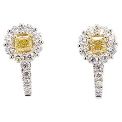 Boucles d'oreilles en or avec diamant coussin de 1.65 carat TW de couleur naturelle jaune