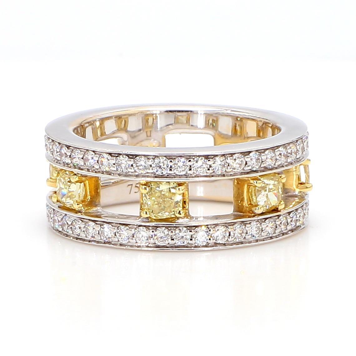 Contemporain Alliance en or avec diamant rayonnant de couleur naturelle jaune 1.71 carats TW en vente