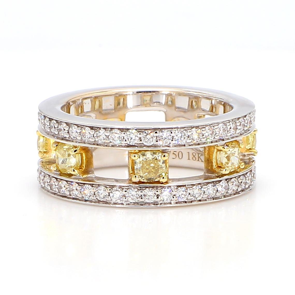Taille radiant Alliance en or avec diamant rayonnant de couleur naturelle jaune 1.71 carats TW en vente