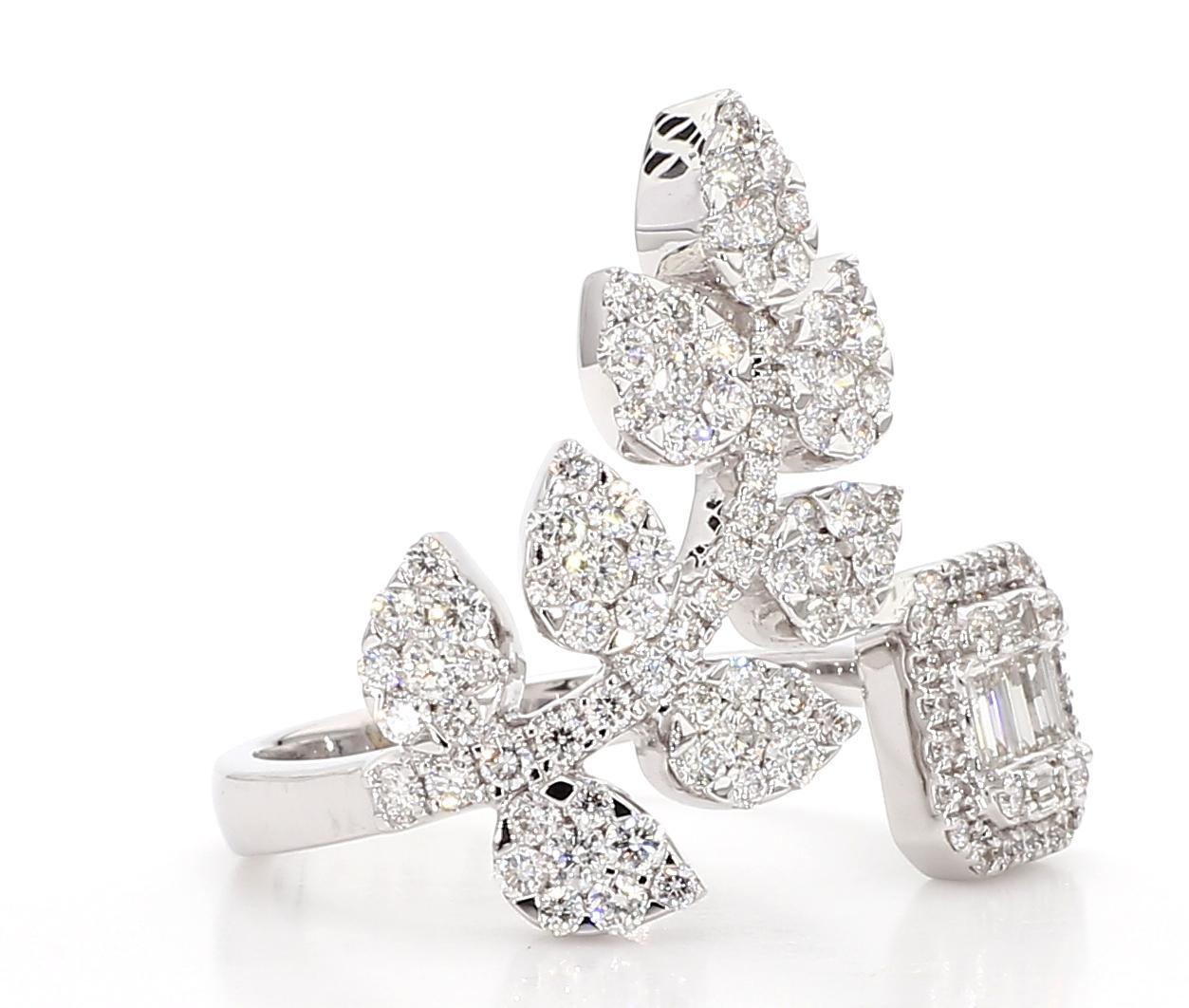 Cocktailring aus Weißgold mit natürlichem weißem Baguette-Diamant 1.40 Karat TW (Baguetteschliff) im Angebot