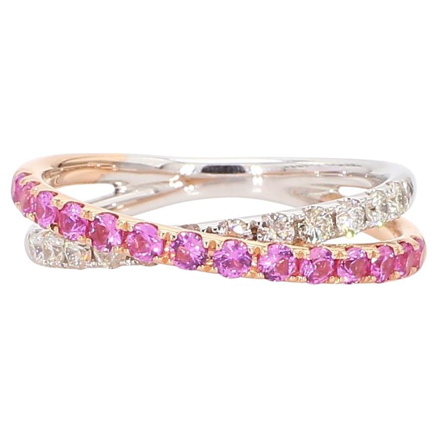 Alliance en or avec saphir rond rose naturel et diamant blanc de 82 carat TW en vente