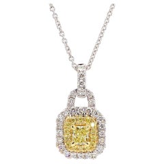 Natural Yellow Radiant and White Diamond .58 Carat TW Gold Drop Pendant