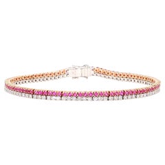 Natural Pink Round Sapphire and White Diamond 3.50 Carat TW Gold Tennis Bracelet
