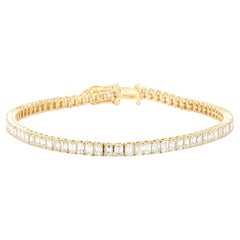 Diamante Esmeralda Blanca Natural 6.48 Quilates TW Oro Amarillo Pulsera de Tenis