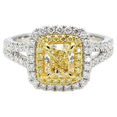 Bague cocktail en or jaune radiant certifiée GIA de 1.65 carat poids total