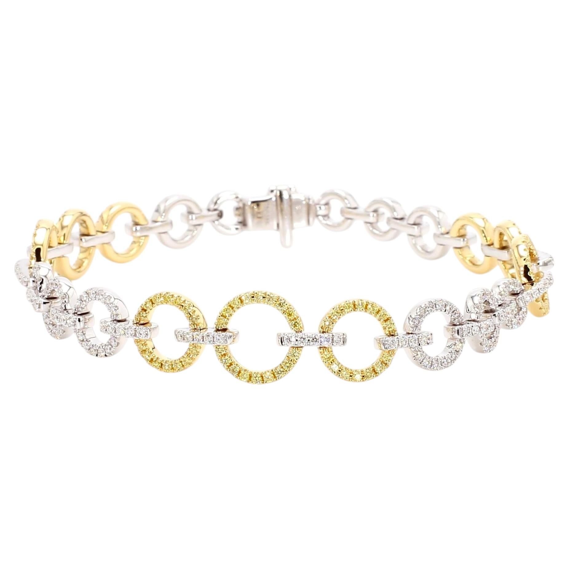 Natural Yellow Round and White Diamond 1.65 Carat TW Gold Tennis Bracelet