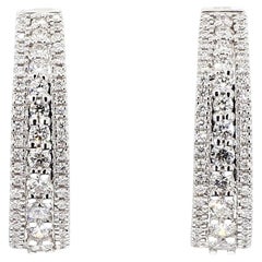 Pendientes de aro de oro blanco con diamante redondo blanco natural de 1.01 quilates TW