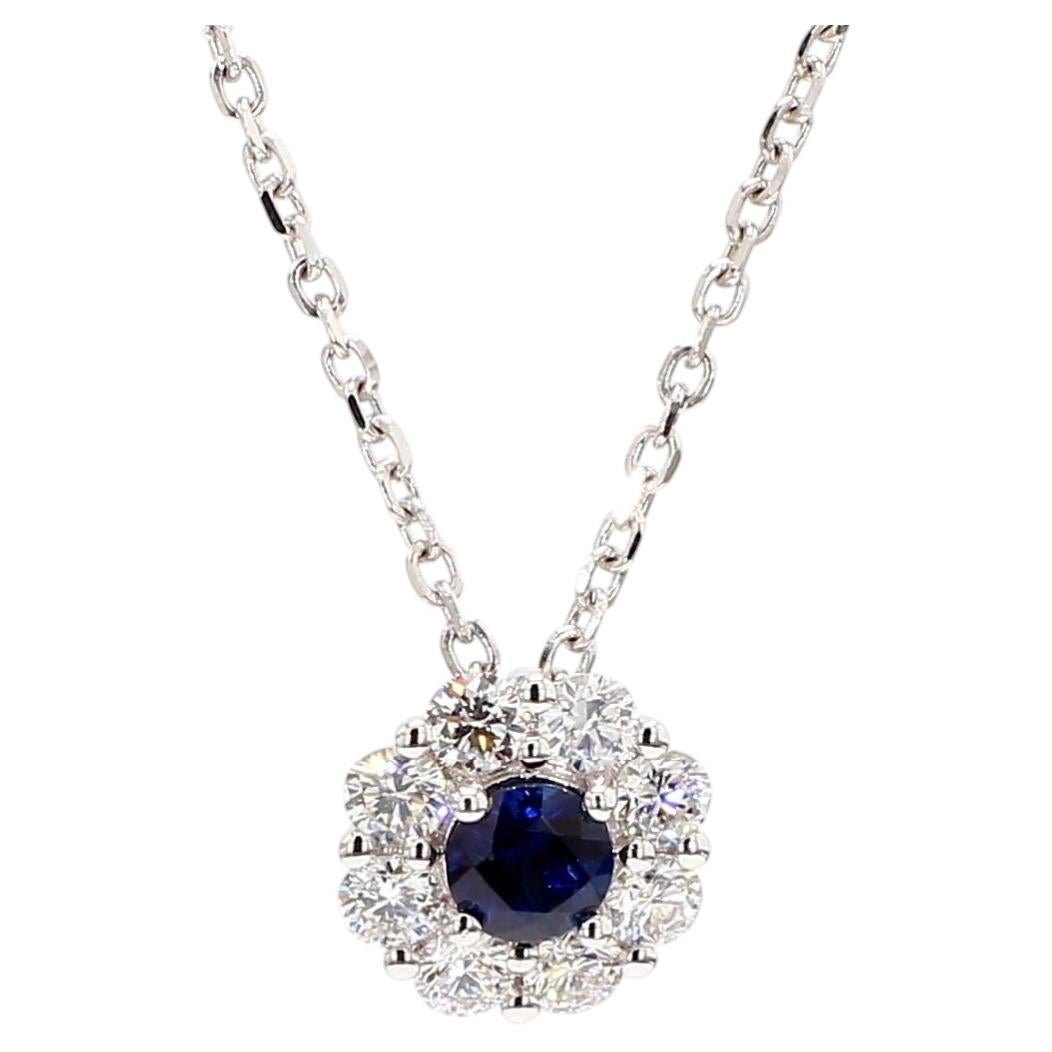 Ciondolo a goccia in oro con zaffiro rotondo blu naturale e diamante bianco da 0.88 carati TW in vendita