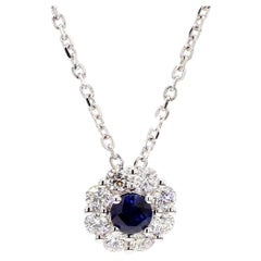 Ciondolo a goccia in oro con zaffiro rotondo blu naturale e diamante bianco da 0.88 carati TW