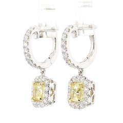GIA Certified Natural Yellow Cushion Diamond 2.67 Carat TW Gold Drop Earrings
