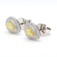 Natural Yellow Pear Diamond 0.74 Carat TW Gold Drop Earrings