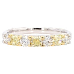 Natürlicher gelber strahlender und weißer Diamant .93 Karat TW Gold Ehering