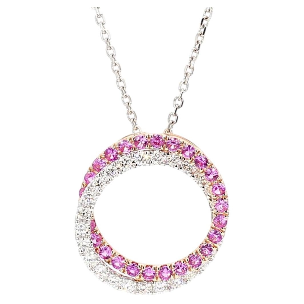 Natürlicher runder rosa Saphir und Diamant 1,41 Karat TW Goldanhänger