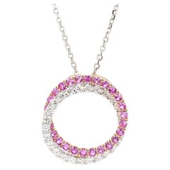 Natural Pink Round Sapphire and Diamond 1.41 Carat TW Gold Pendant