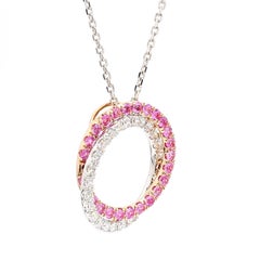 Natural Pink Round Sapphire and Diamond 1.41 Carat TW Gold Pendant