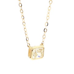 GIA Certified Natural Light Yellow Radiant Diamond 0.74 Carat TW Gold Necklace