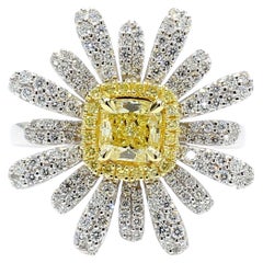 Bague en or certifiée GIA avec diamant radiant de 1,50 carat TW de couleur jaune clair fantaisie
