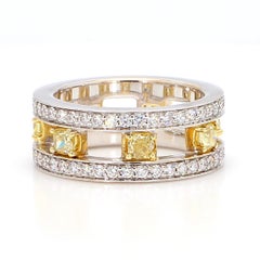 Alliance en or avec diamant rayonnant de couleur naturelle jaune 1.71 carats TW