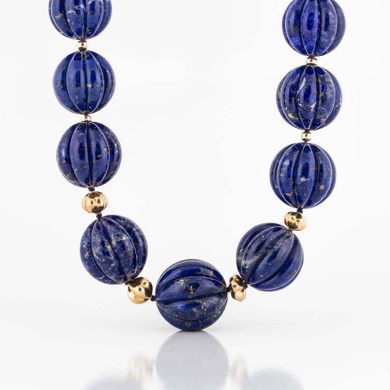 Huge Carved Lapis Bead Necklace For Sale at 1stdibs