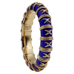 Vintage Tiffany & Co. 18K Gold Jean Schlumberger Blue Vitreous Paillonné Enamel