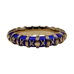 Tiffany & Co. Jean Schlumberger 18K Gold Blue Enamel Bangle Bracelet