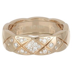 Estate Chanel 18K Rose Gold COCO Crush Quilted Band with Diamonds