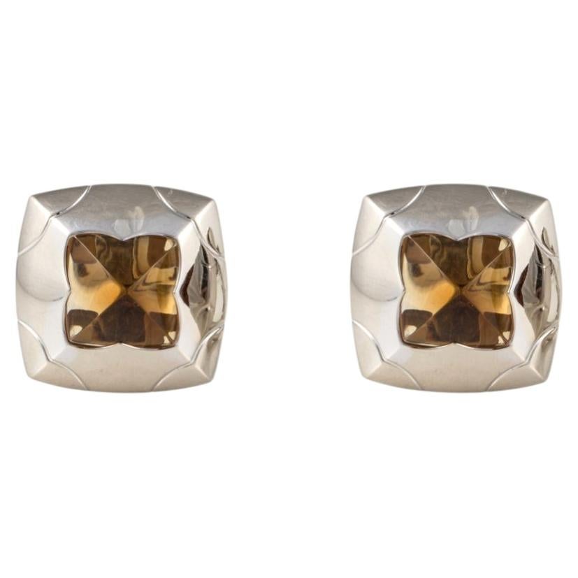Bulgari 18K White Gold Sugarloaf Citrine Clip Earrings For Sale