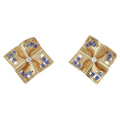 Mid-Century Tiffany & Co. 14K Gold Beveled Origami Sapphire Clip Earrings