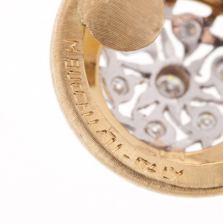 Women's Buccellati 18K Two-Tone Gold Diamond Button Earrings For Sale