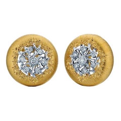 Vintage Buccellati 18K Two-Tone Gold Diamond Button Earrings