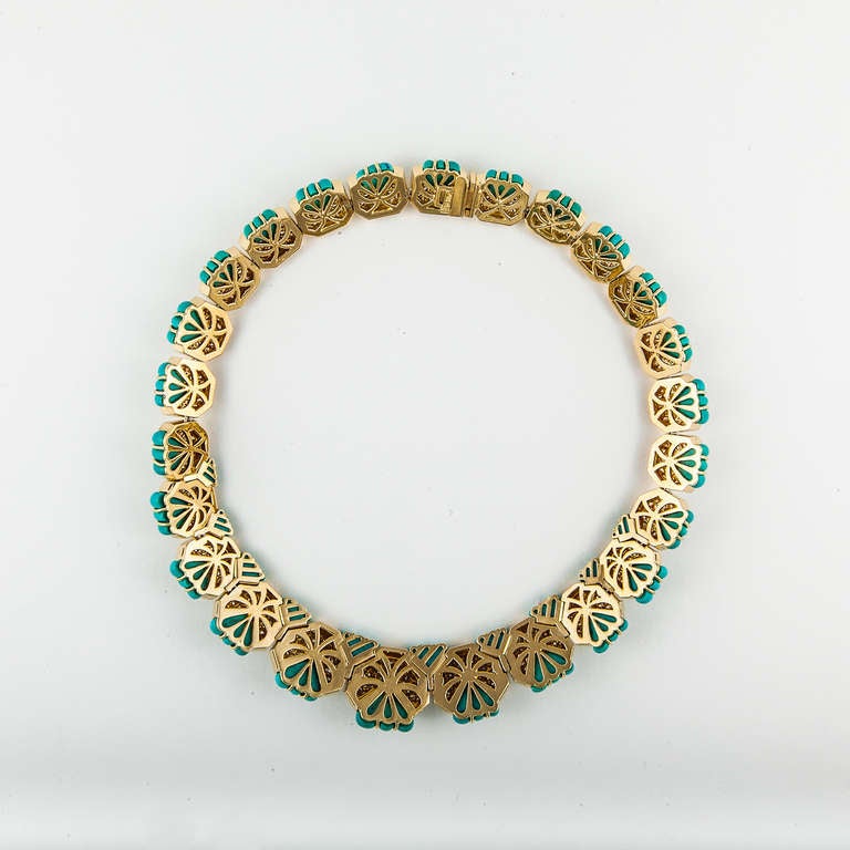 Women's Estate Hammerman Bros. 18K Gold Diamond and Turquoise Necklace For Sale